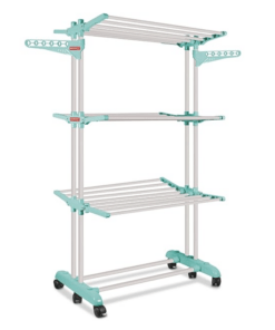 Spotzero By Milton 3 Layers Cloth Drying Stand, Aqua Green | Cloth Dryer | Floor | Balcony | Hanger | Foldable